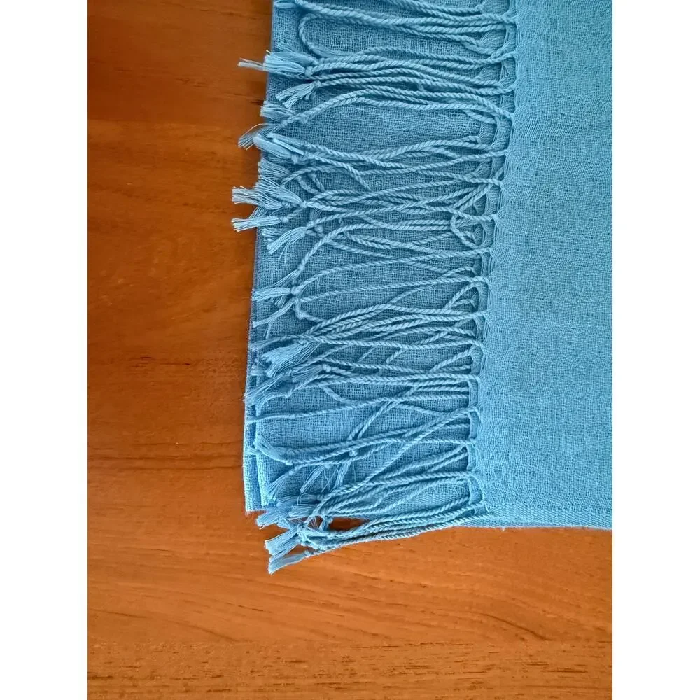 Blue Pashmina Silk Blend Fringe Scarf Wrap Shawl Luxury Bridal Coastal Oversized